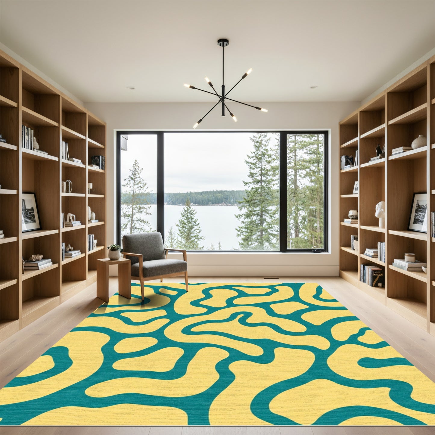 Teal Yellow Organic Flow Rug