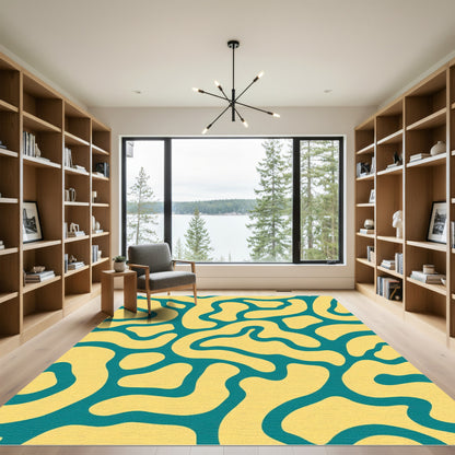 Teal Yellow Organic Flow Rug
