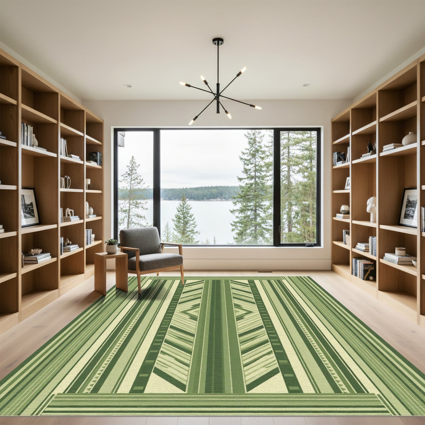 Emerald Green Striped Geometric Rug