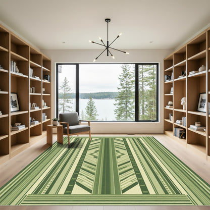 Emerald Green Striped Geometric Rug