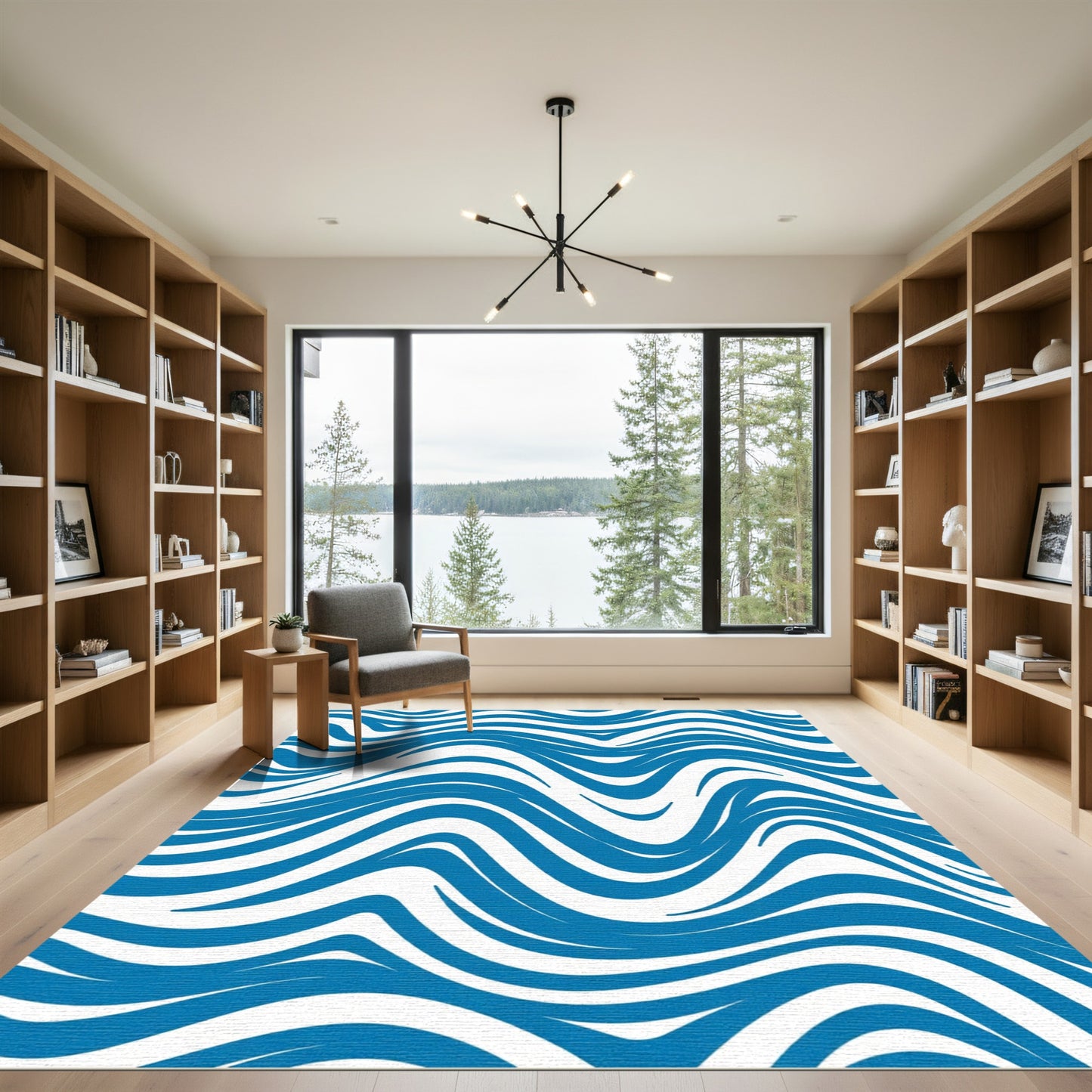 Bold Blue Flowing Swirls Rug