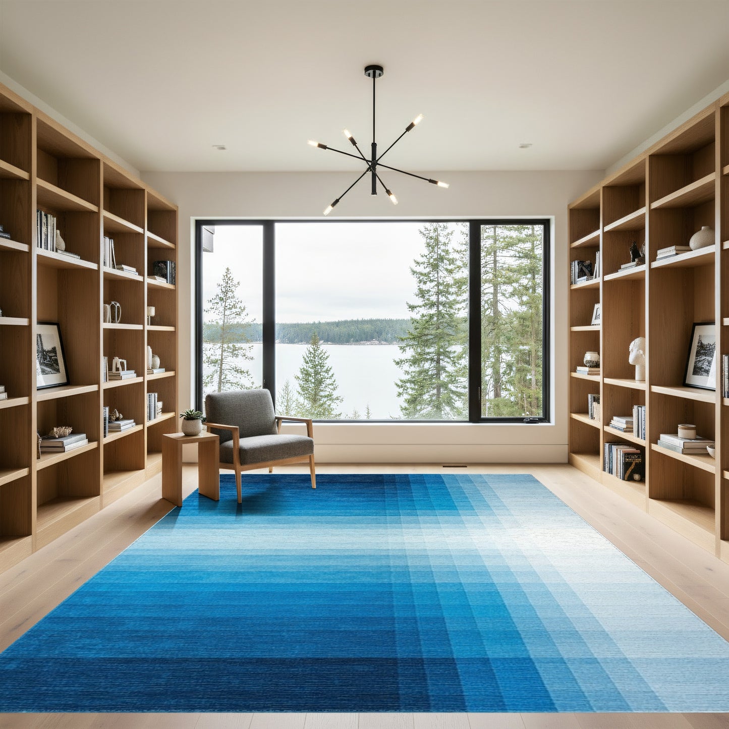 Navy White Ombre Grid Rug