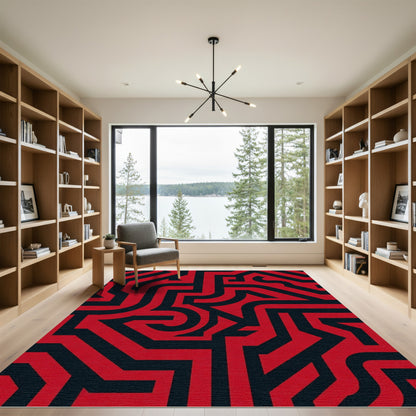 Bold Red Maze Geometric Rug