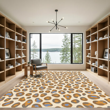 Brown Tan Blue Spotted Spots Rug