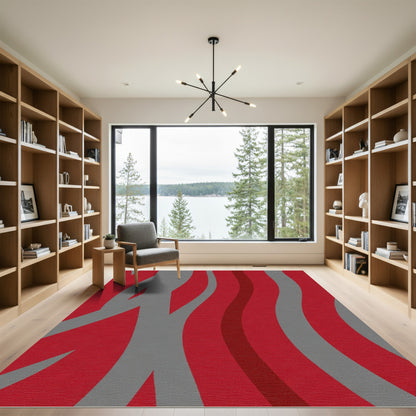 Red Gray Abstract Wavy Stripes Rug