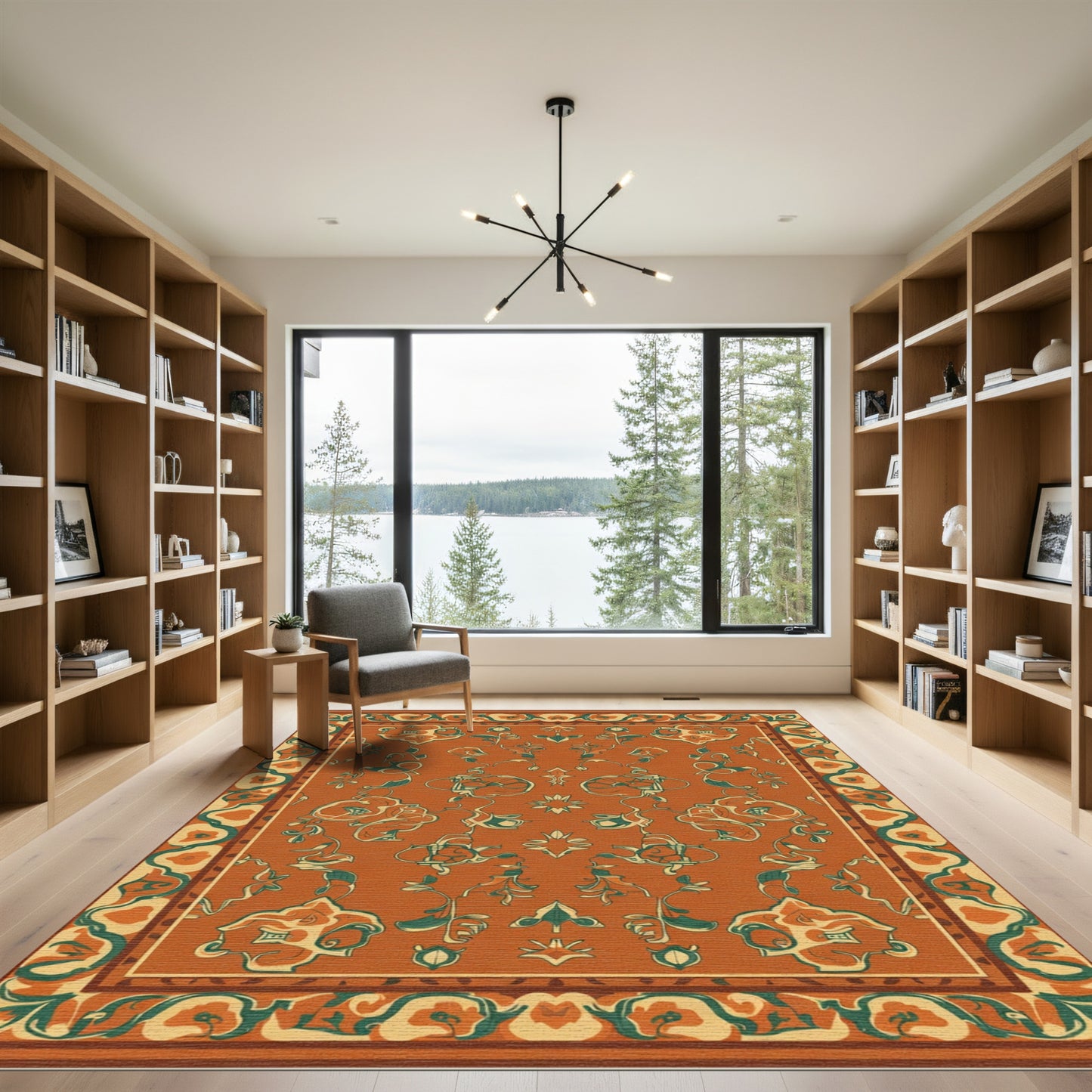 Terra Cotta Emerald Floral Scroll Rug