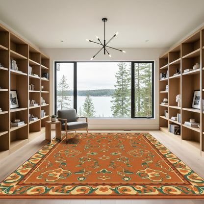 Terra Cotta Emerald Floral Scroll Rug