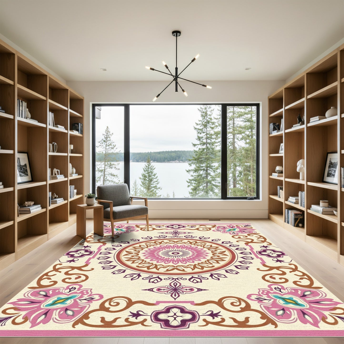 Cream Floral Mandala Medallion Rug