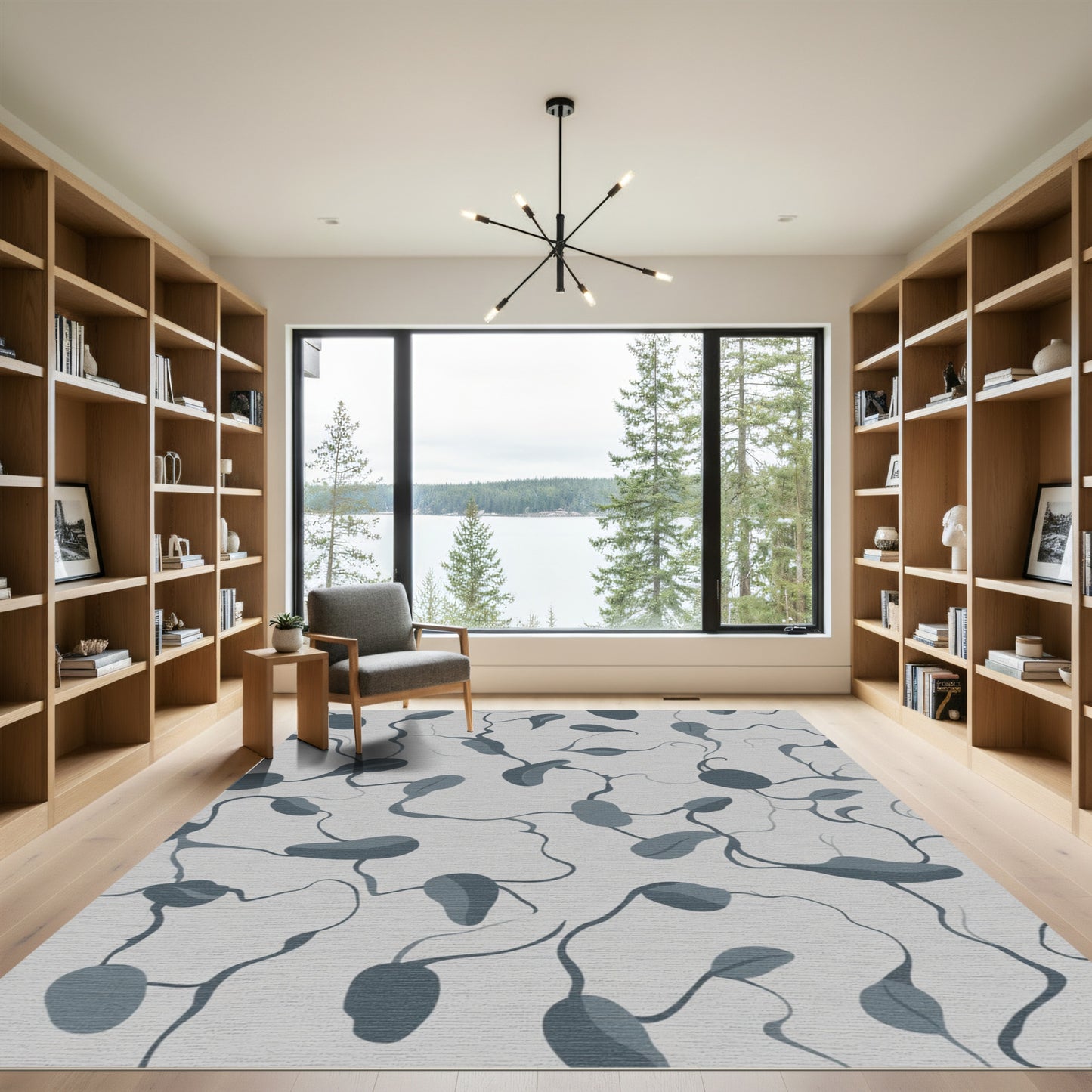 Gray Blue Botanical Vine Arrangement Rug