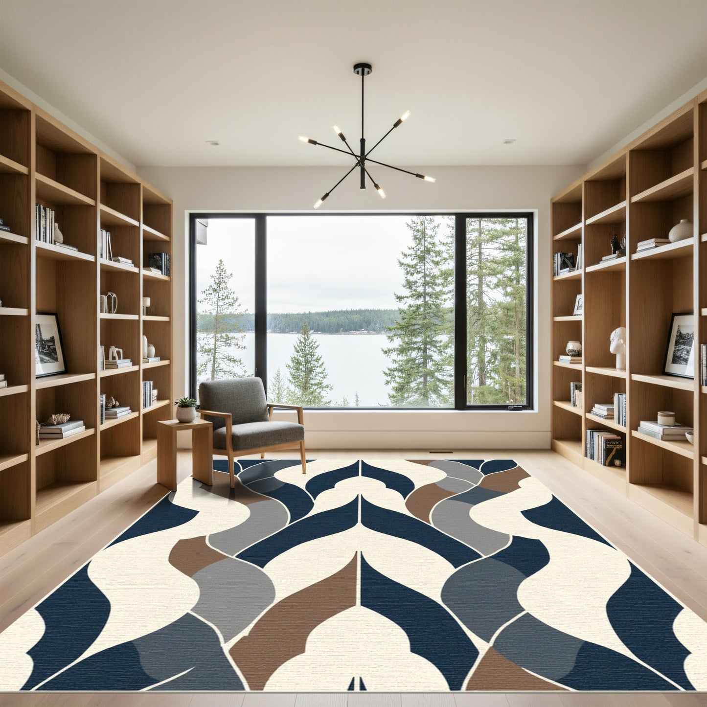 Bold Indigo Cream Interlocking Forms Rug