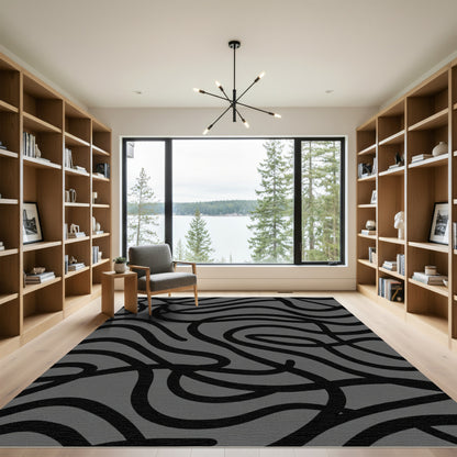 Monochrome Wavy Swirl Abstract Rug