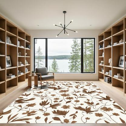 Brown Floral Bird Vine Repeat Rug
