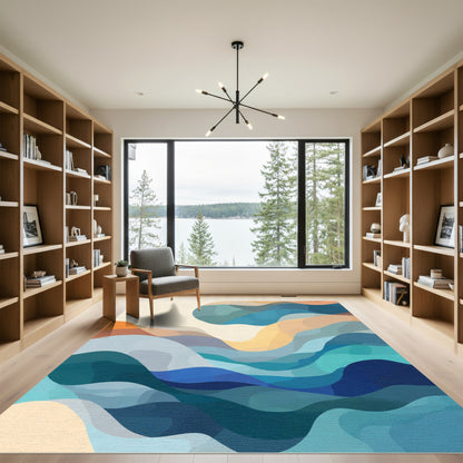 Abstract Ocean Wave Curves Rug