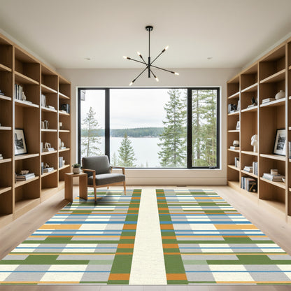 Striped Geometric Cream Blue Green Orange Rug