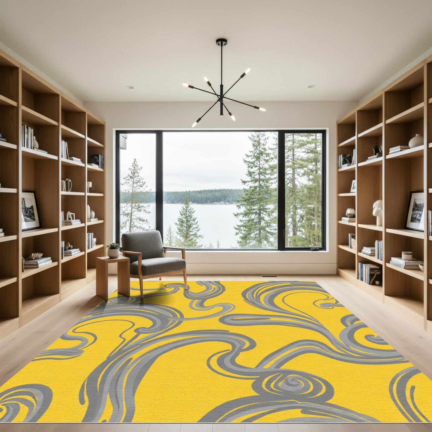Golden Swirl Abstract Fluid Rug