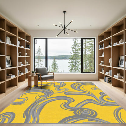 Golden Swirl Abstract Fluid Rug