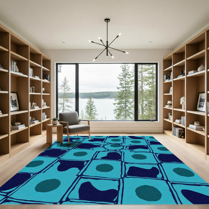 Teal Abstract Organic Grid Rug