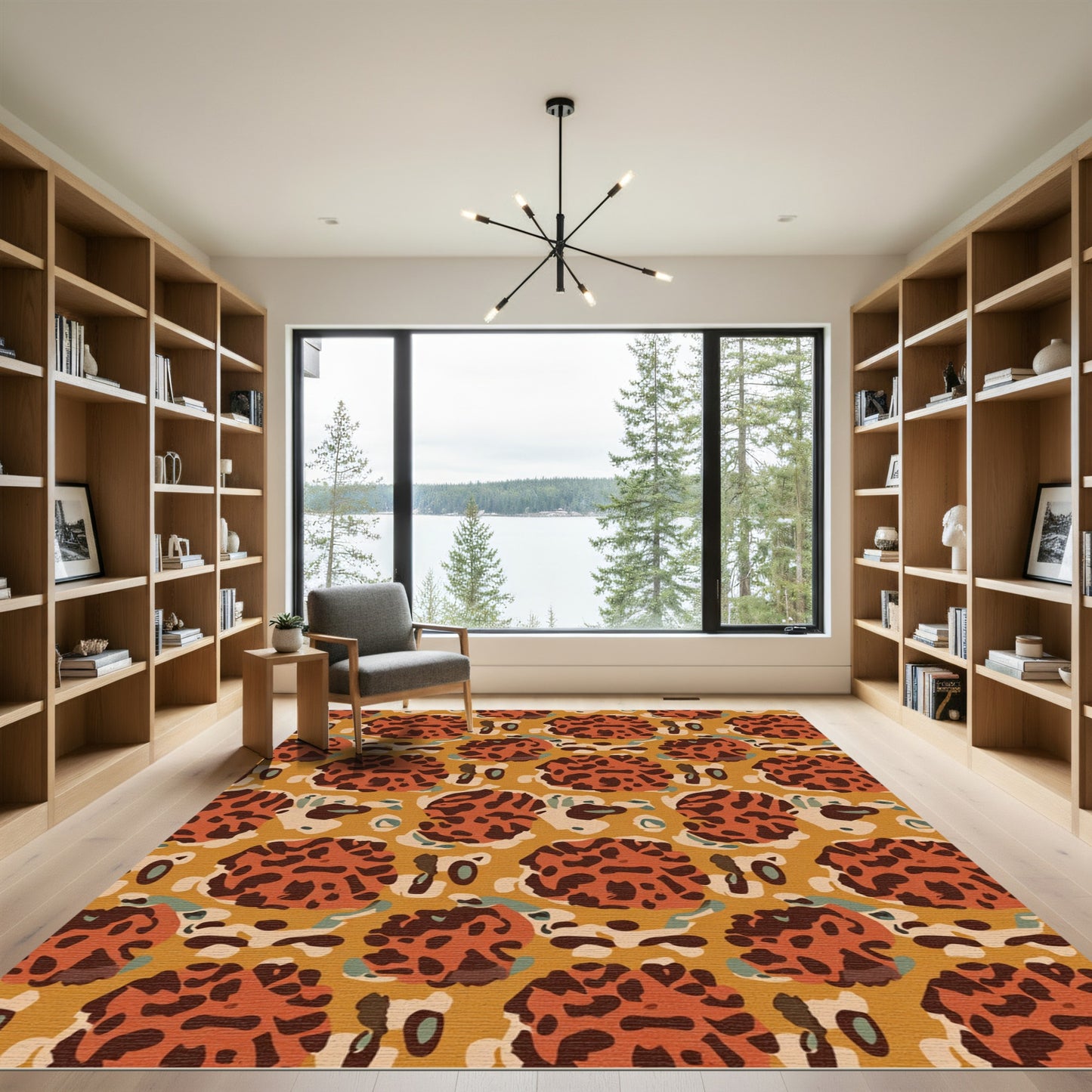 Burnt Orange Leopard Print Accents Rug