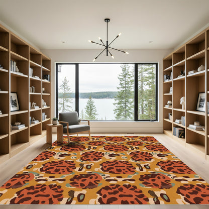 Burnt Orange Leopard Print Accents Rug