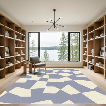 Soft Blue and Cream Irregular Grid Rug