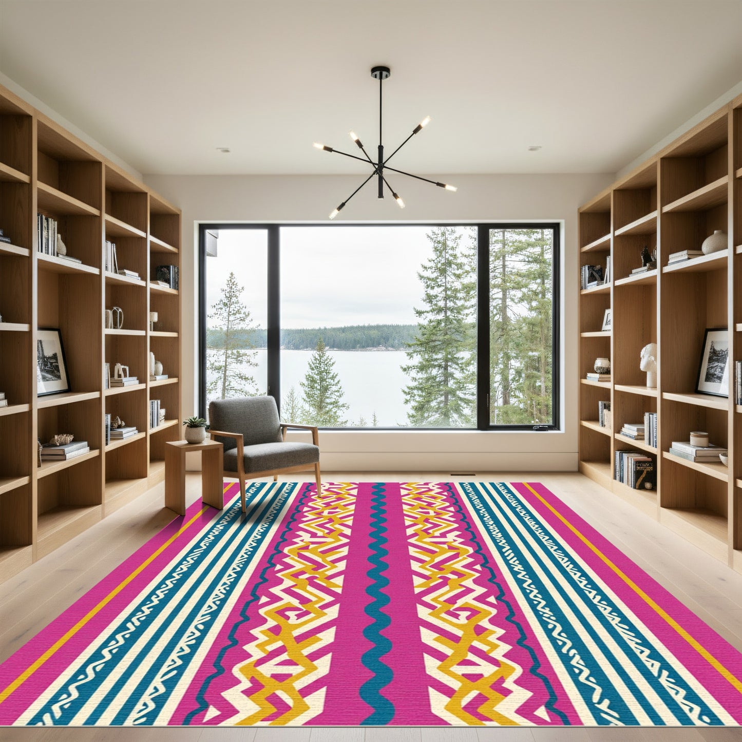 Vibrant Pink Geometric Tribal Stripes Rug