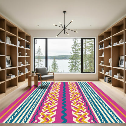 Vibrant Pink Geometric Tribal Stripes Rug