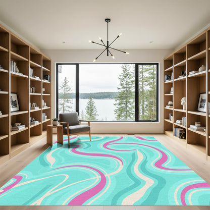 Aqua Pink Cream Swirl Abstraction Rug