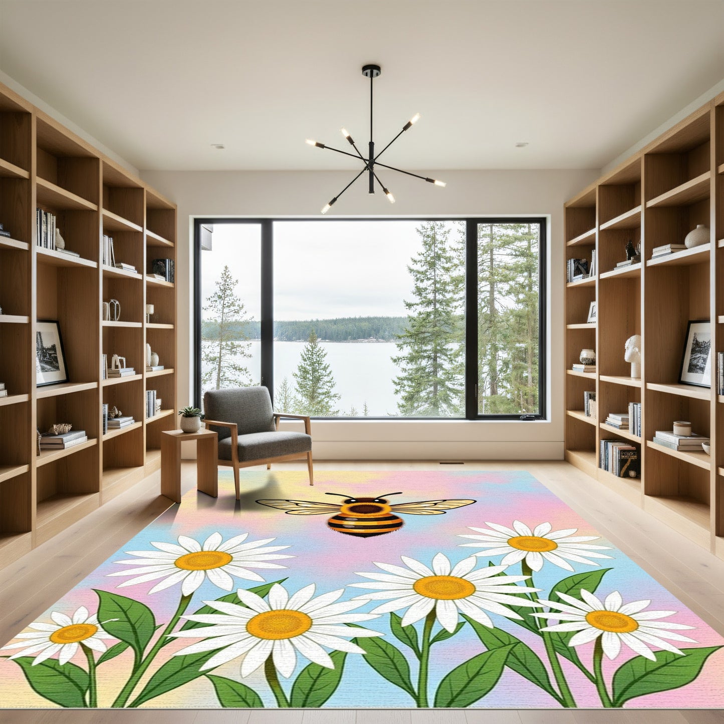 Whimsical Bee Daisy Pastel Sky Rug