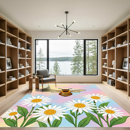 Whimsical Bee Daisy Pastel Sky Rug