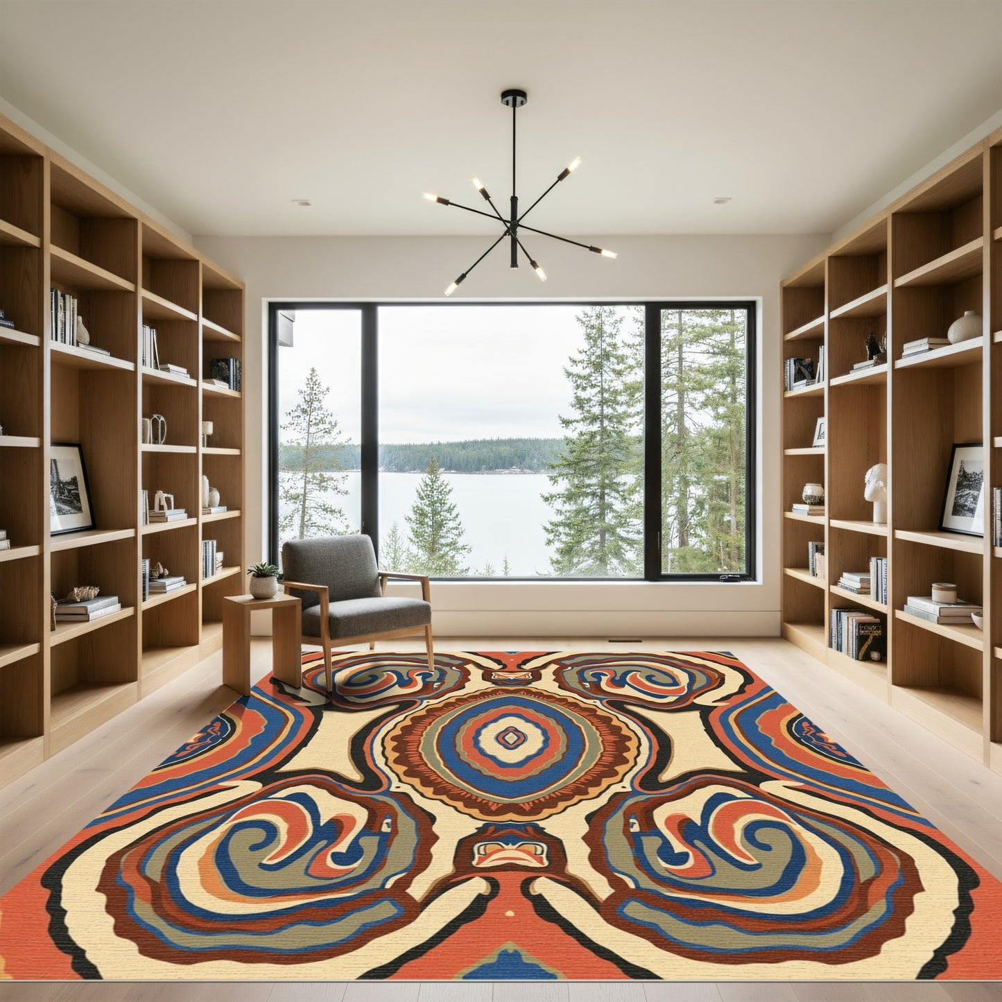 Bold Abstract Swirls Cobalt Ochre Rug