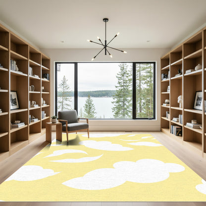Bright Yellow Cloudscape Abstract Shapes Rug