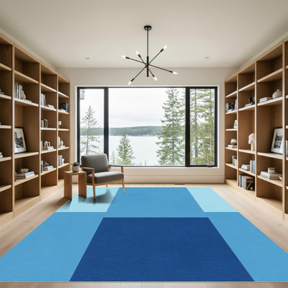 Cool Blue Abstract Geometric Blocks Rug
