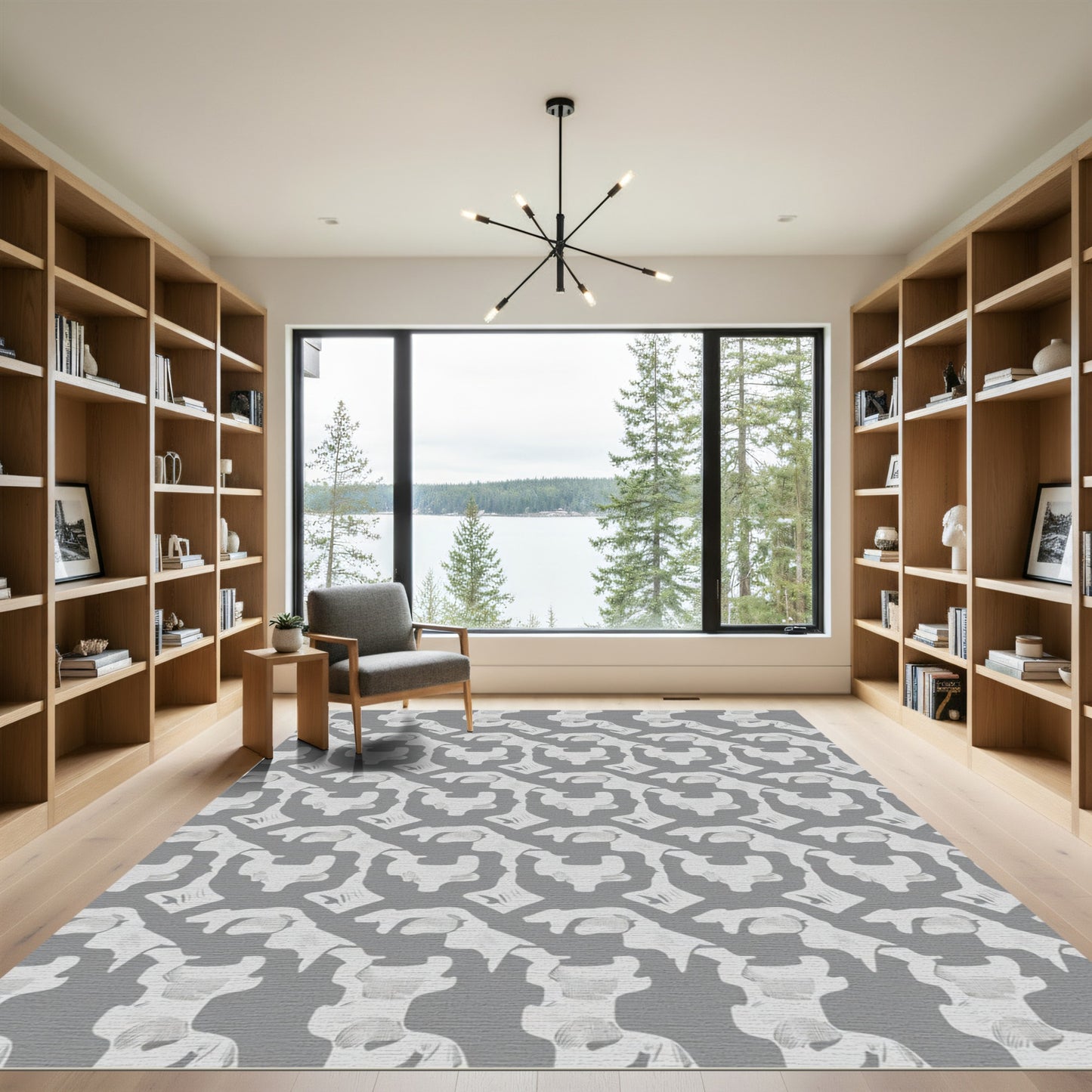 Gray White Abstract Organic Texture Rug