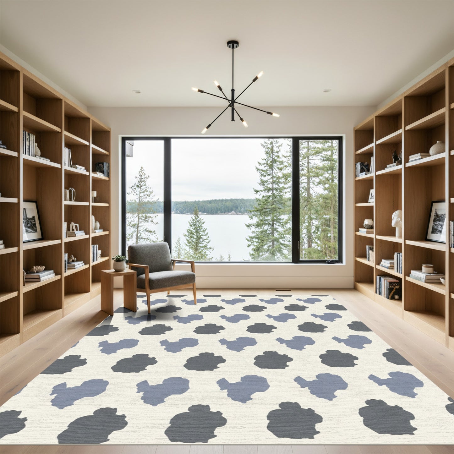 Gray Blue Organic Spot Arrangement Rug