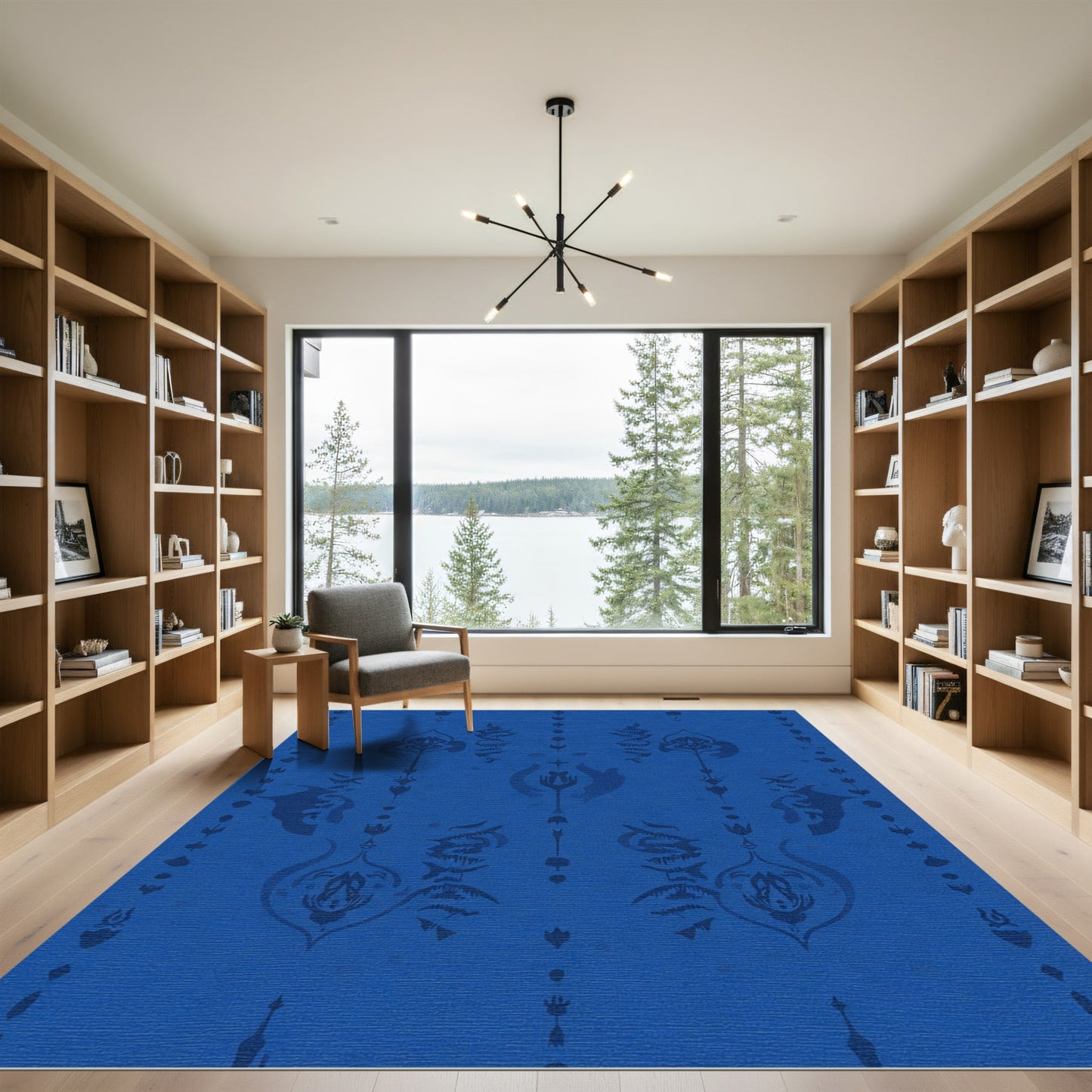 Deep Blue Symmetrical Vertical Ornament Rug
