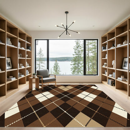 Brown Cream Argyle Diamond Rug
