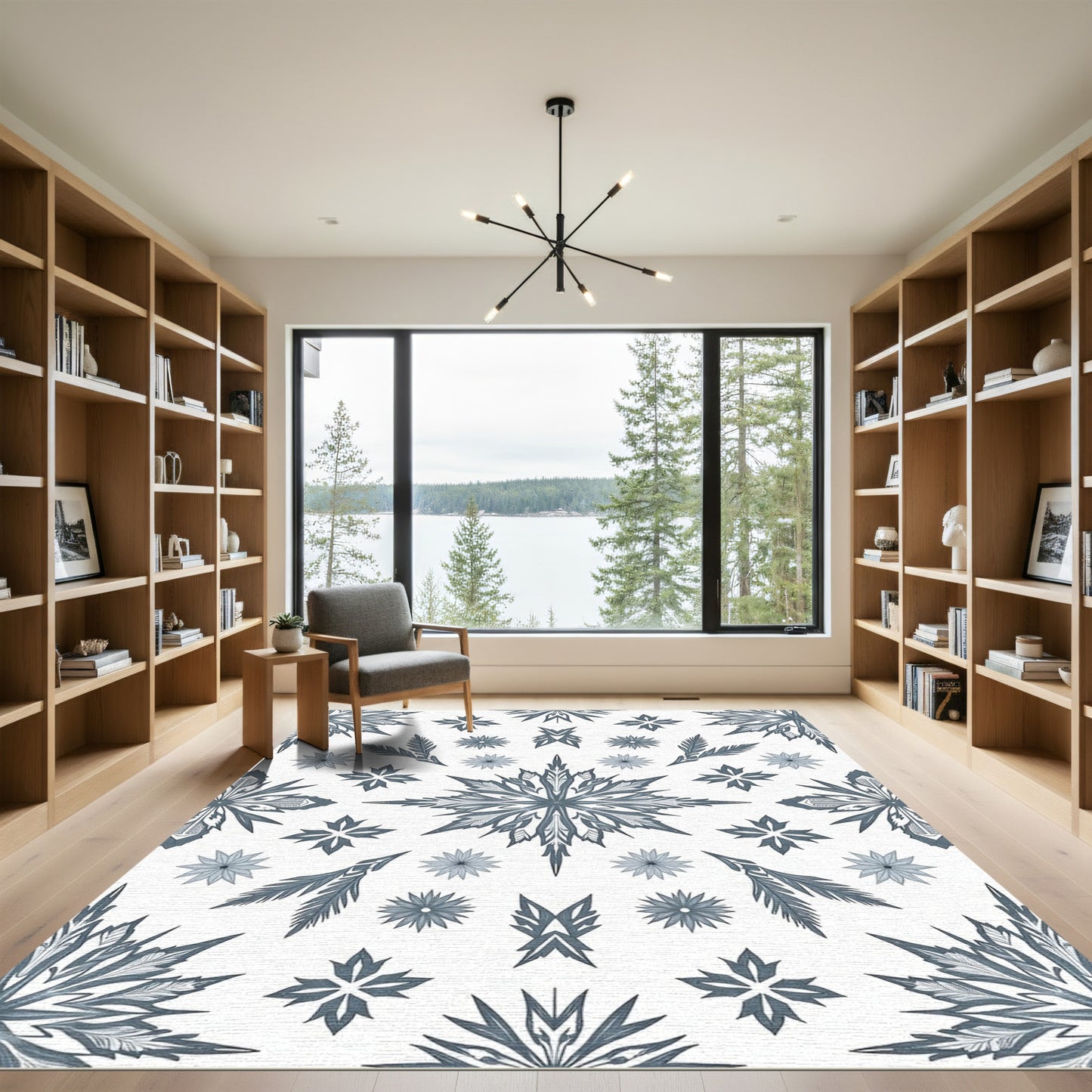 Slate Gray Intricate Starbursts Collage Rug