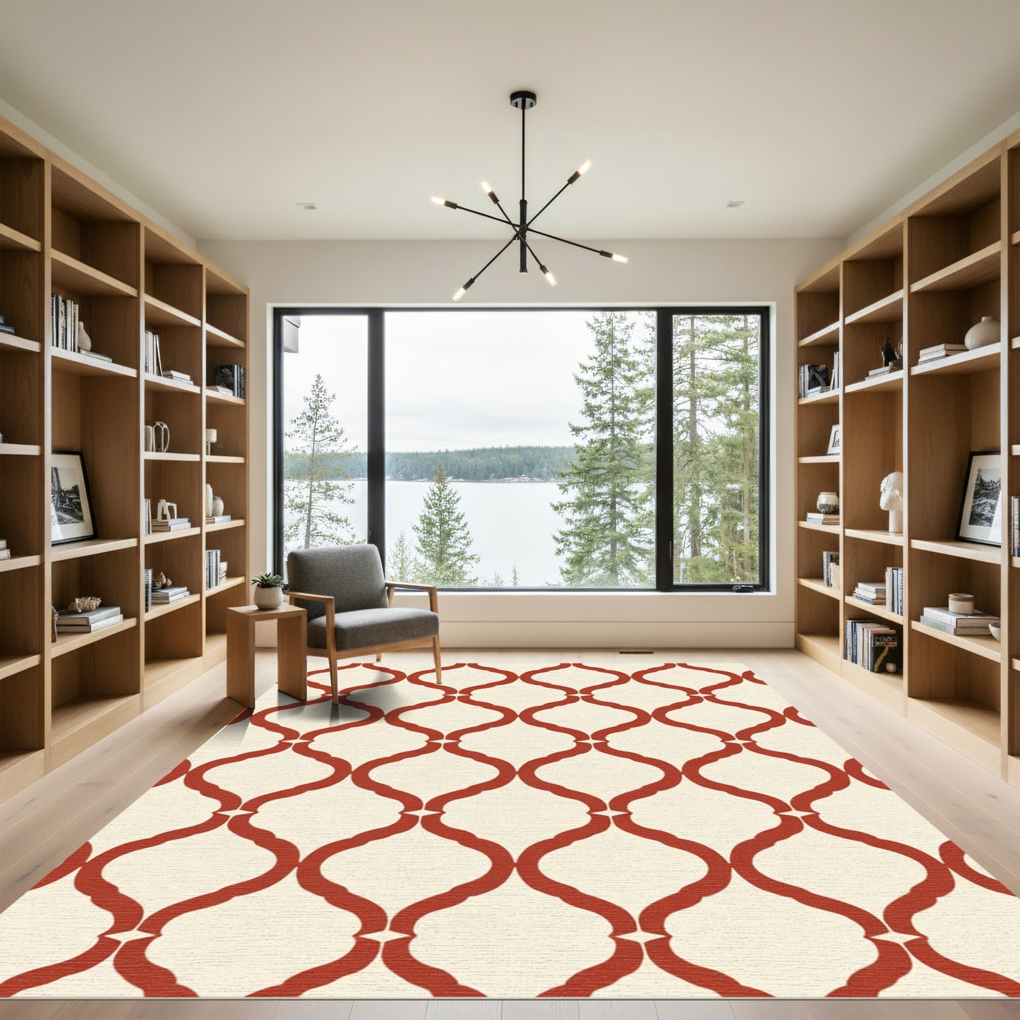 Crimson Quatrefoil Lattice Rug