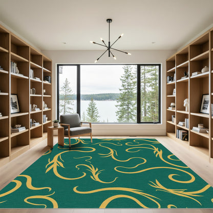 Emerald Teal Golden Swirl Vine Rug