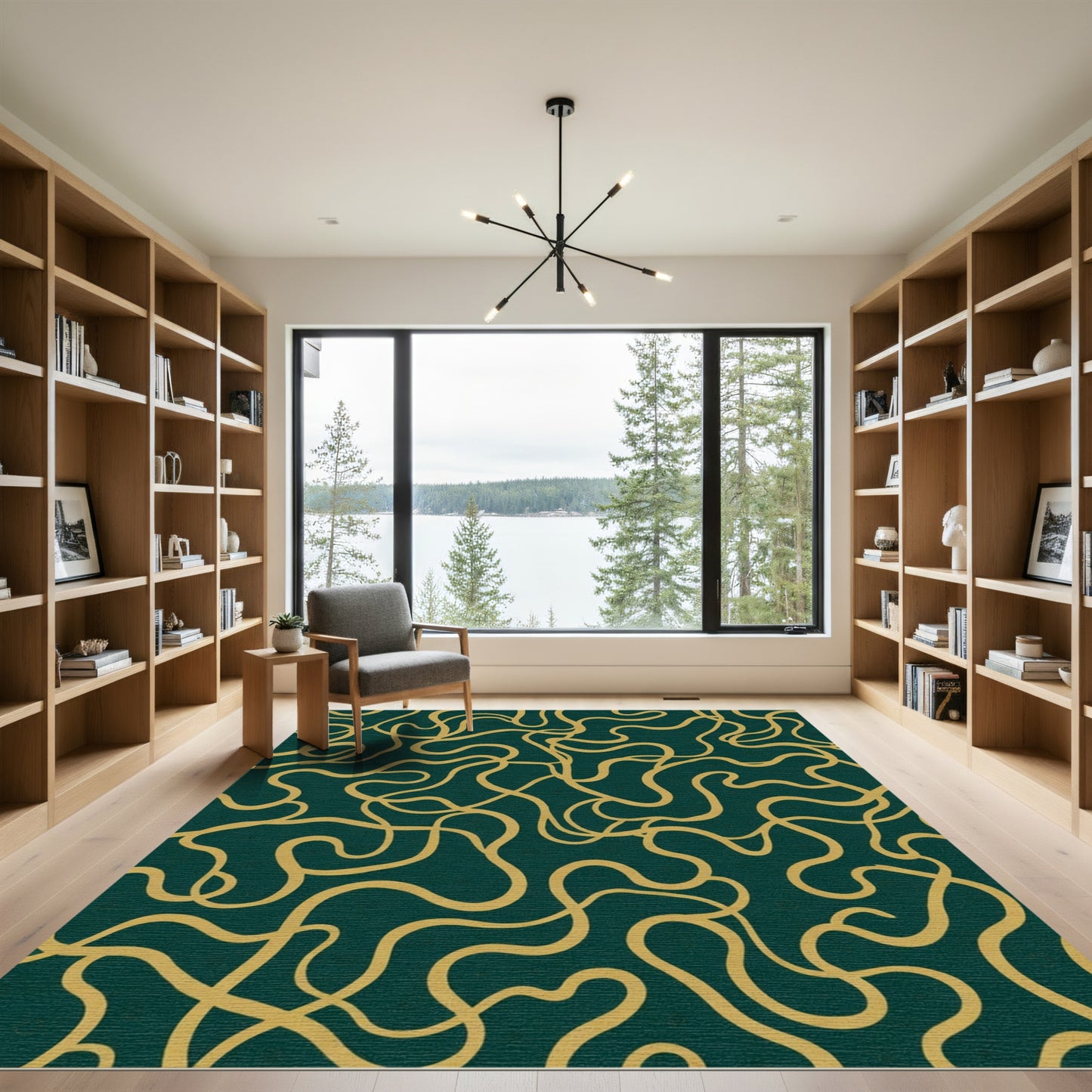 Teal and Gold Abstract Swirl Rug