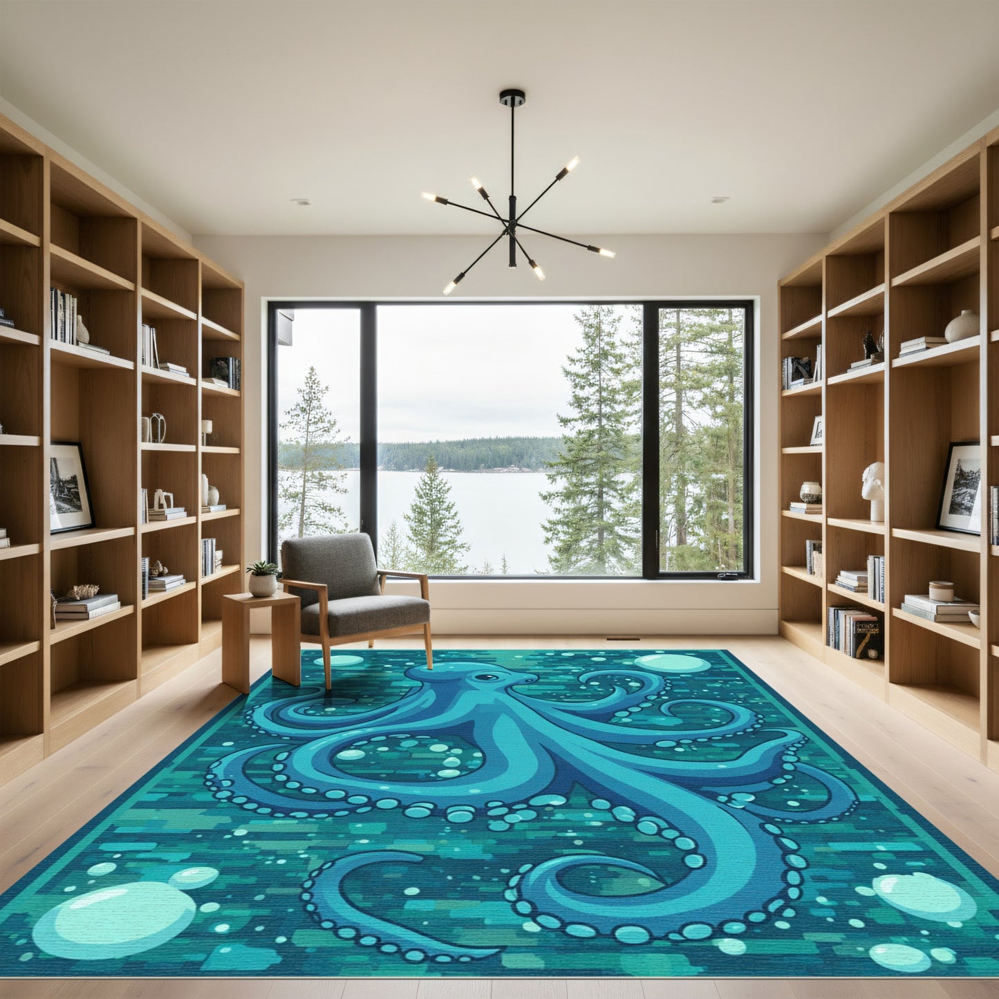 Turquoise Octopus Bubbles Underwater Rug