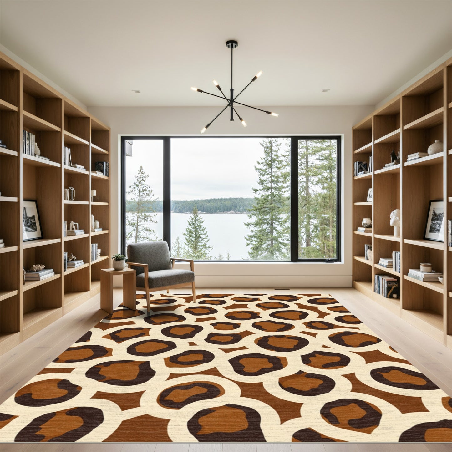 Brown Cream Leopard Circlets Rug
