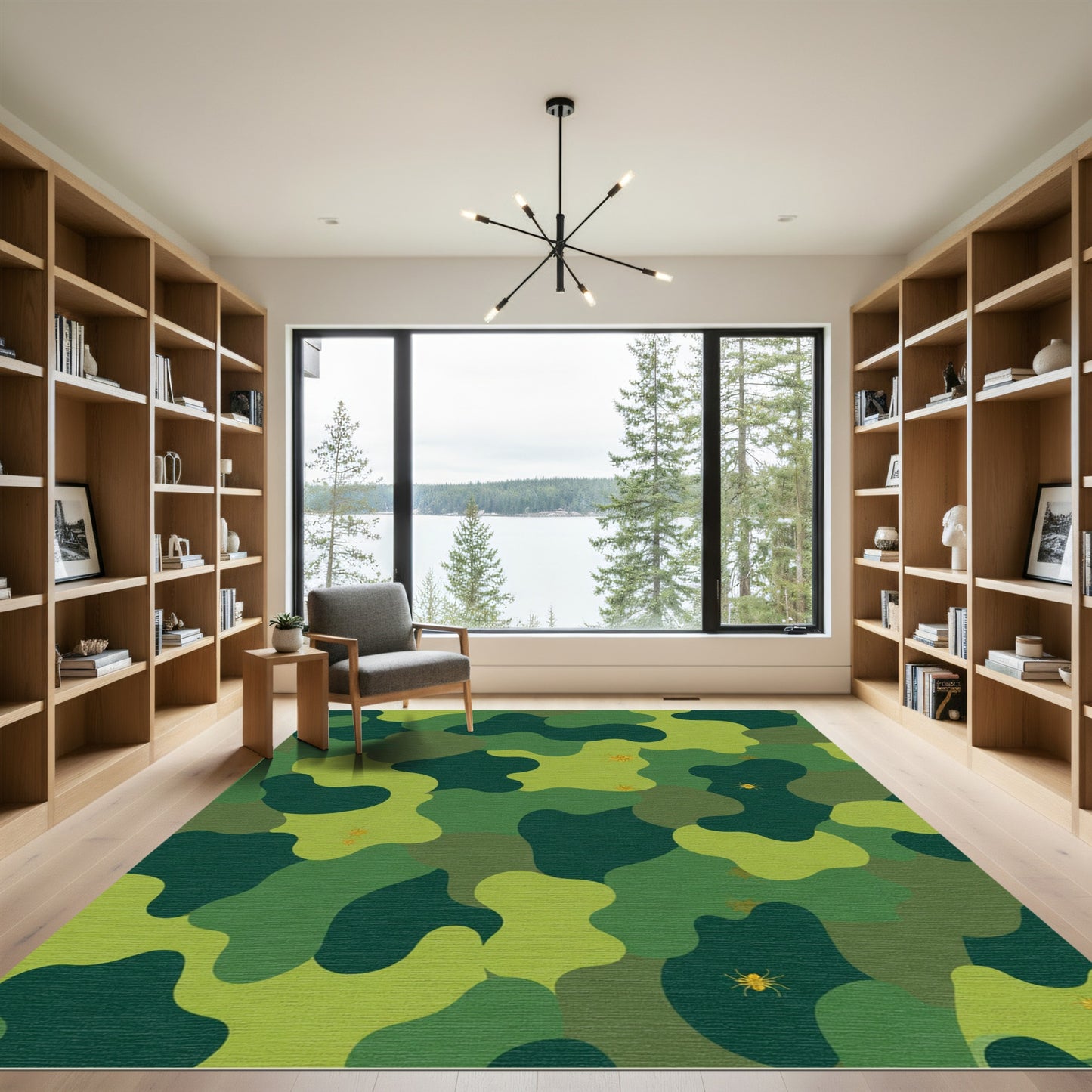 Green Camouflage Golden Spider Accents Rug