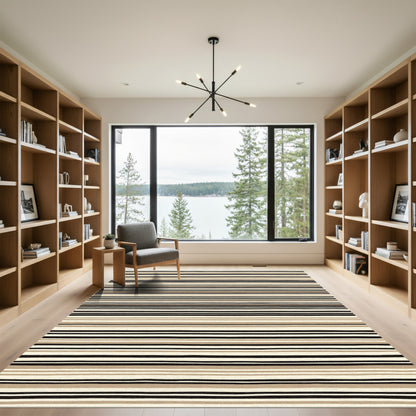 Natural Cream Black Tan Stripes Rug