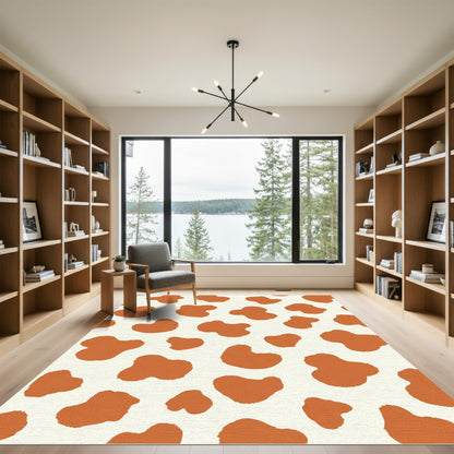 Cow Print Spots Orange White Rug