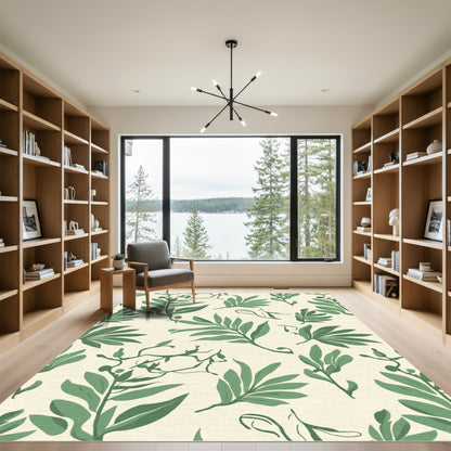 Green Leafy Vine Clustered Botanical Rug