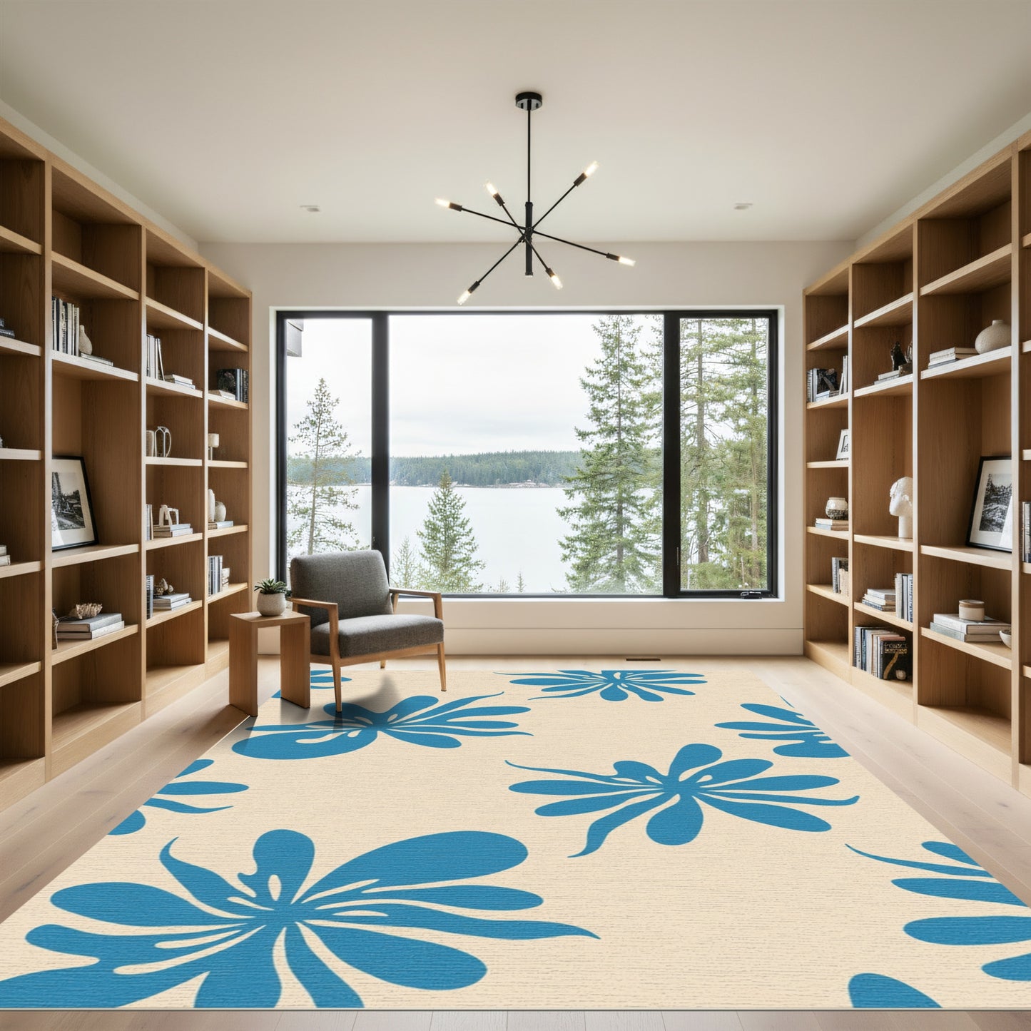 Coastal Blue Floral Splash Rug