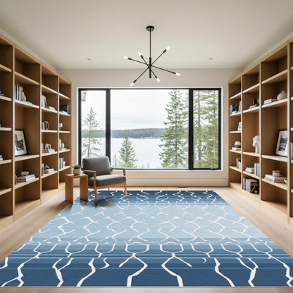 Cool Blue Organic Geometric Ombre Rug