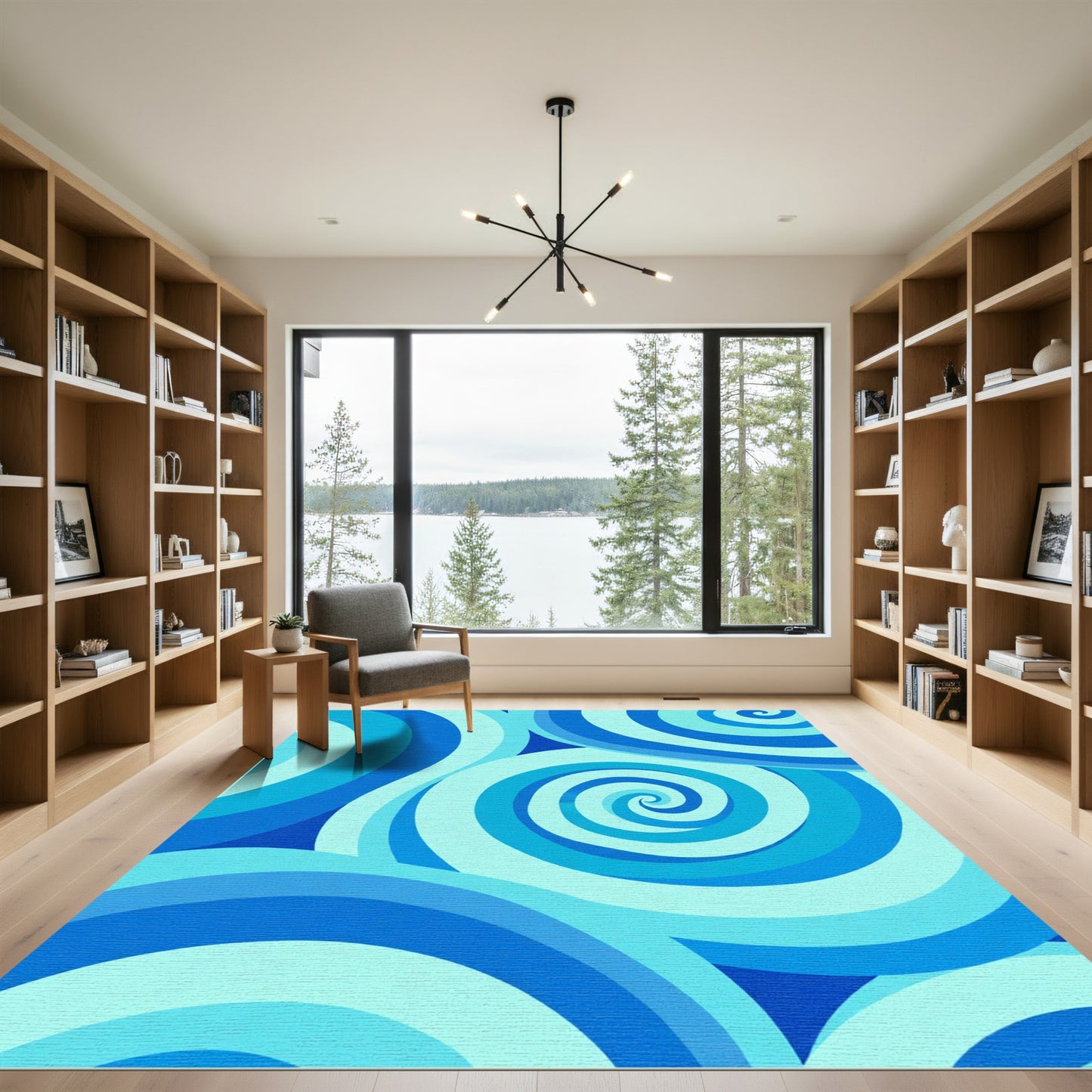 Ocean Swirl Blue Concentric Waves Rug