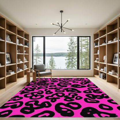 Vivid Pink Black Spotted Contemporary Rug